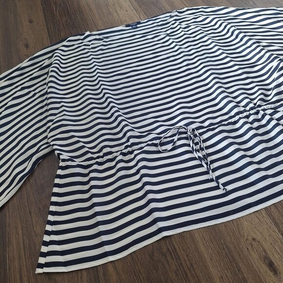 💙 Chaps Navy Striped Oversized Wide Sleeve Top Size XL/1X Nautical Preppy - Picture 5 of 8